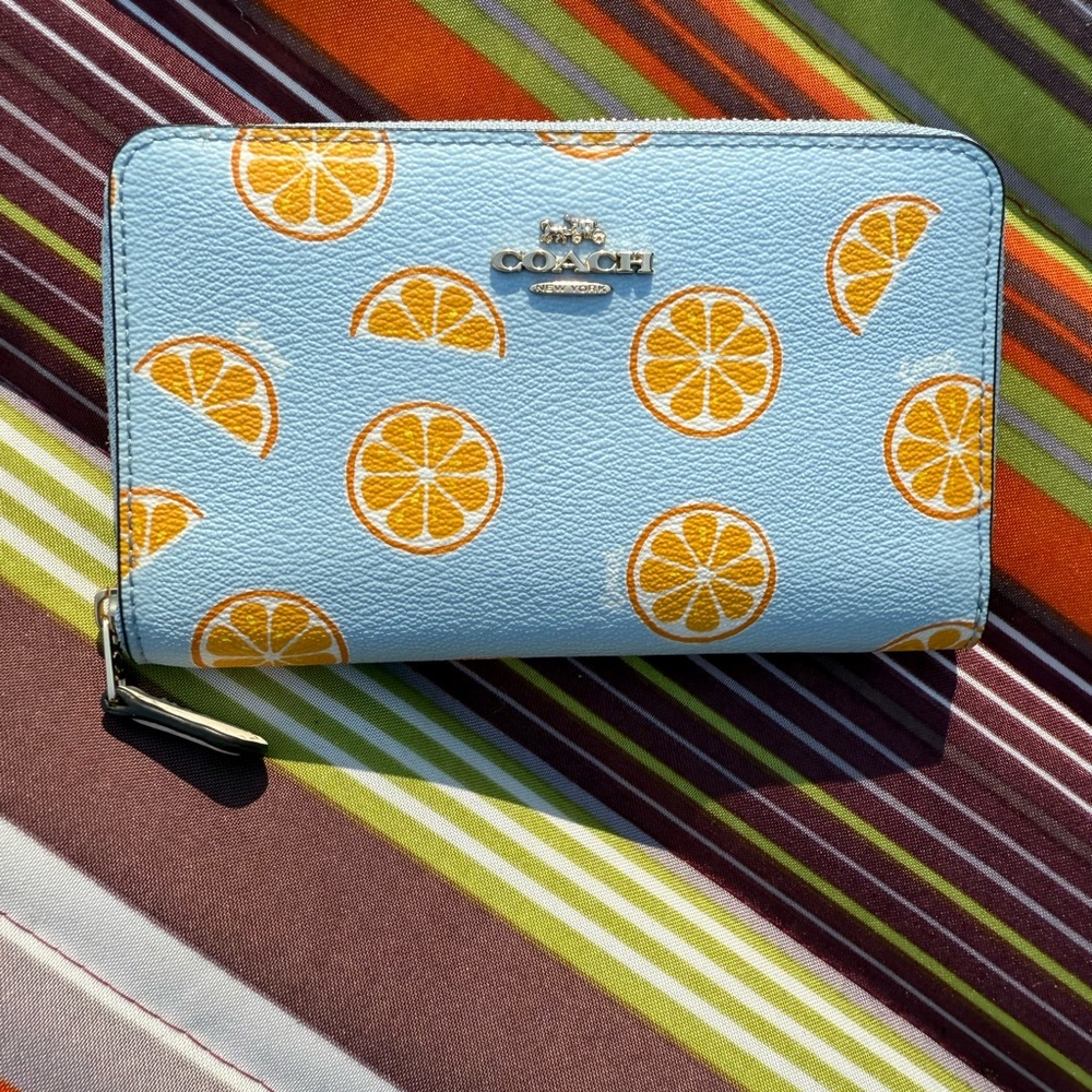 Coach orange slice zip around bifold wallet 🍊